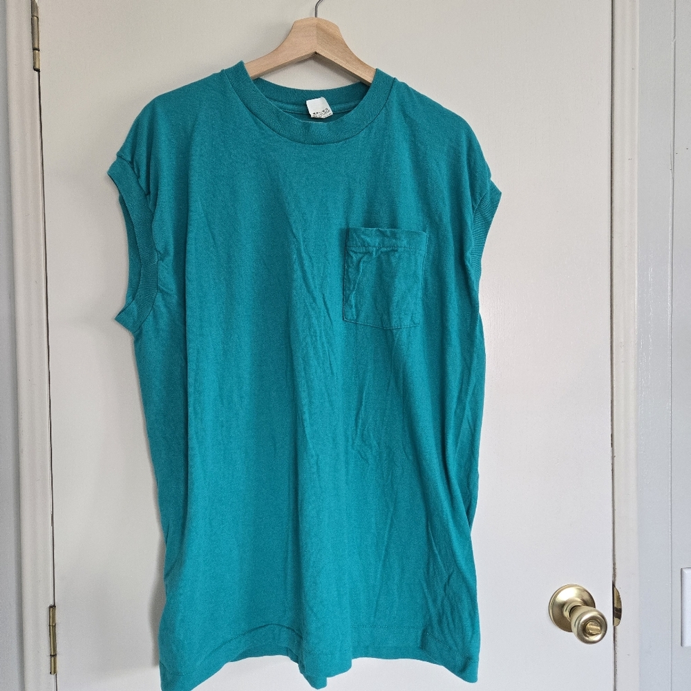 Vintage Fruit Of The Loom Muscle Man Tee Men's XXXL Turquoise